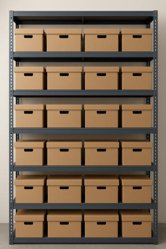 Industrial Shelving with Cardboard Boxes