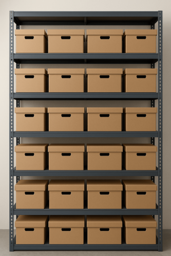 Industrial Shelving with Cardboard Boxes