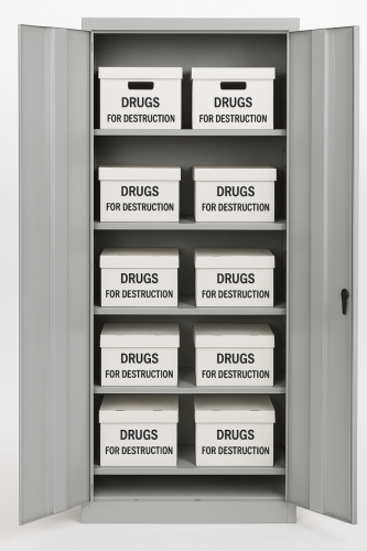 Storage Cabinet with Labeled Boxes